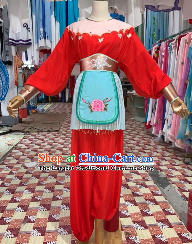 China Shaoxing Opera Swordswoman Red Outfits Traditional Peking Opera Female Warrior Clothing Ancient Woman Soldier Garment Costumes