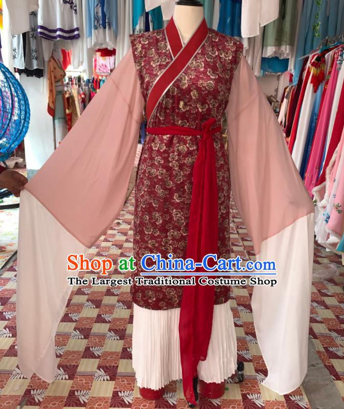China Shaoxing Opera Old Maidservant Wine Red Dress Outfits Traditional Peking Opera Laodan Clothing Ancient Elderly Woman Garment Costumes