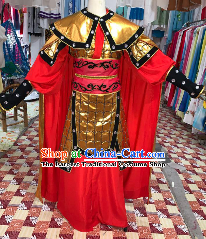 China Beijing Opera Wusheng Red Cape Uniforms Traditional Opera General Clothing Henan Opera Warrior Garment Costumes