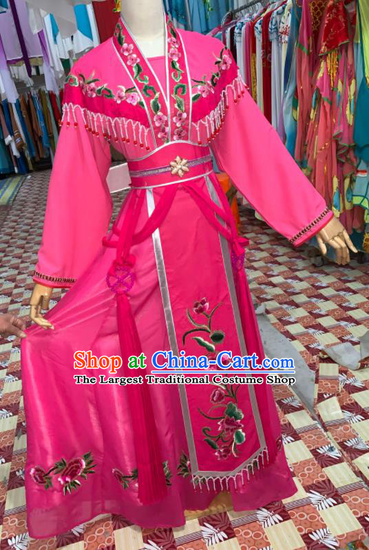 China Shaoxing Opera Diva Rosy Dress Outfits Traditional Peking Opera Huadan Clothing Ancient Young Beauty Garment Costumes