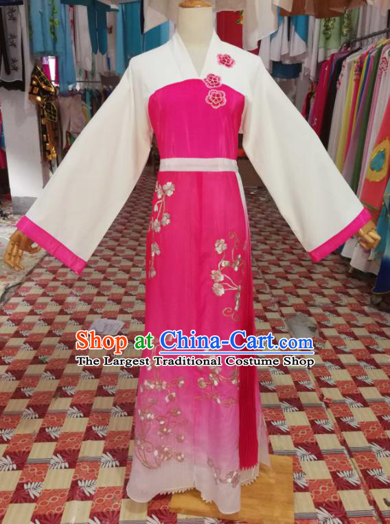 China Ancient Country Lady Garment Costumes Huangmei Opera Village Woman Rosy Dress Outfits Traditional Peking Opera Actress Clothing