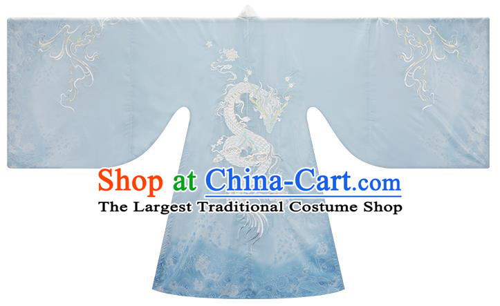 China Jin Dynasty Swordswoman Garment Costumes Ancient Young Beauty Clothing Traditional Blue Hanfu Dress