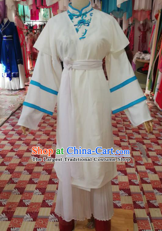 China Shaoxing Opera Distressed Woman White Dress Outfits Traditional Peking Opera Actress Clothing Ancient Young Mistress Garment Costumes