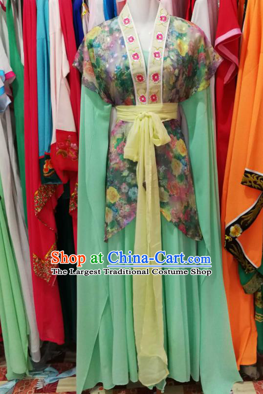 China Traditional Peking Opera Xiaodan Clothing Ancient Palace Maid Garment Costumes Shaoxing Opera Servant Girl Green Dress Outfits