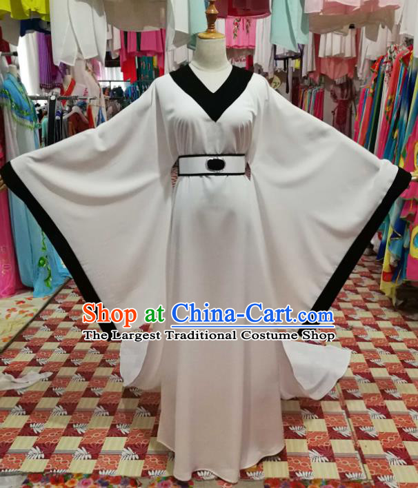 China Ancient Widow Garment Costumes Huangmei Opera Distressed Woman White Dress Outfits Traditional Peking Opera Actress Clothing