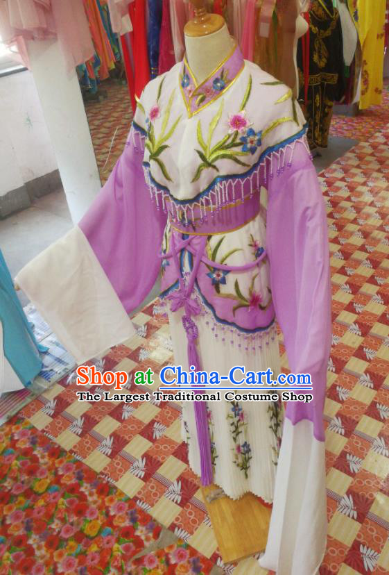 China Traditional Peking Opera Noble Lady Clothing Ancient Princess Garment Costumes Shaoxing Opera Actress Lilac Dress Outfits