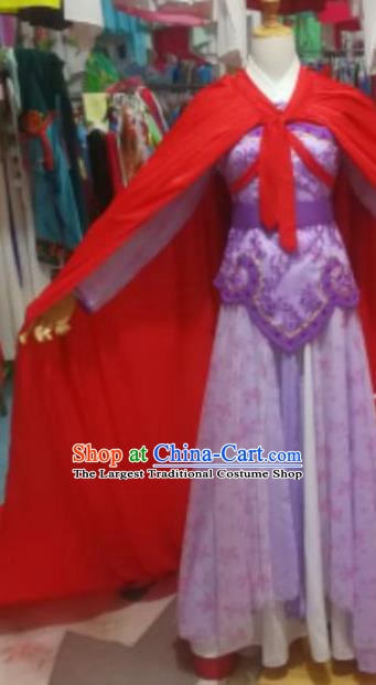 China Ancient Swordswoman Garment Costumes Shaoxing Opera Imperial Concubine Purple Dress Outfits Traditional Peking Opera Actress Clothing