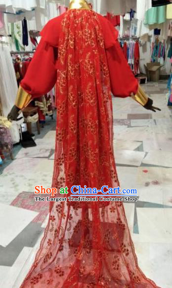 China Ancient Female Swordsman Garment Costume Shaoxing Opera Heroine Red Dress Outfits Traditional Peking Opera Wudan Clothing