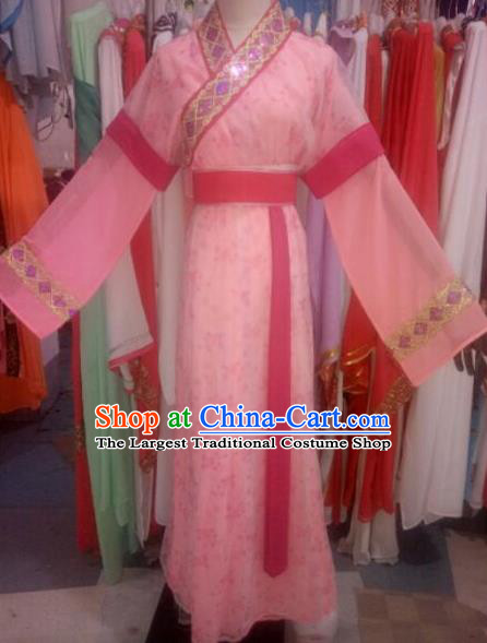 China Shaoxing Opera Servant Girl Pink Dress Outfits Traditional Peking Opera Xiaodan Clothing Ancient Maid Lady Garment Costume