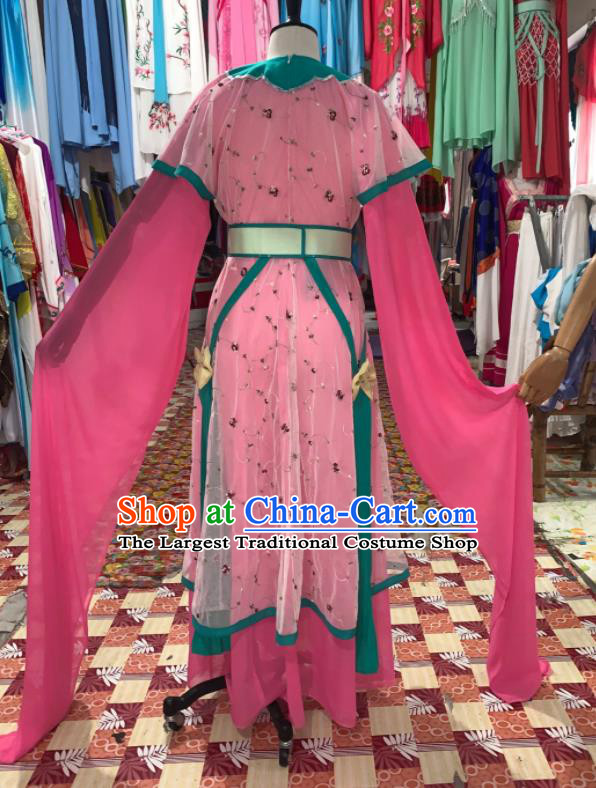 China Ancient Palace Maid Garment Costumes Shaoxing Opera Servant Girl Pink Dress Outfits Traditional Peking Opera Xiaodan Clothing