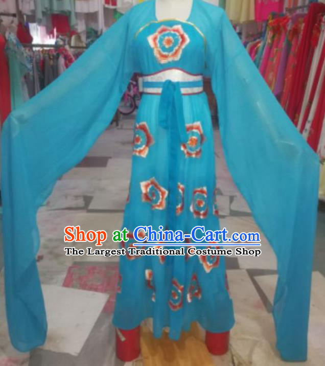 China Traditional Peking Opera Actress Clothing Ancient Goddess Garment Costumes Shaoxing Opera Diva Blue Dress Outfits