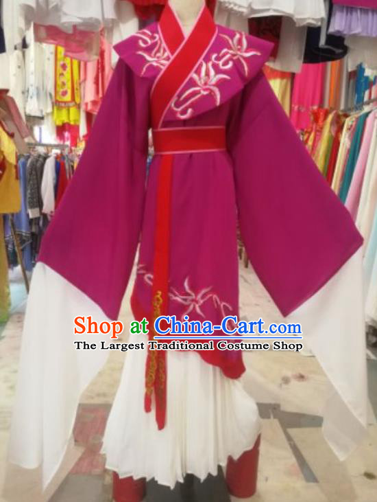 China Ancient Woman Matchmaker Garment Costumes Huangmei Opera Elderly Female Purple Dress Outfits Traditional Peking Opera Dame Clothing