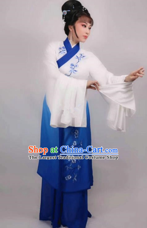China Traditional Shaoxing Opera Actress Blue Dress Outfits Peking Opera Diva Clothing Ancient Country Woman Garment Costumes