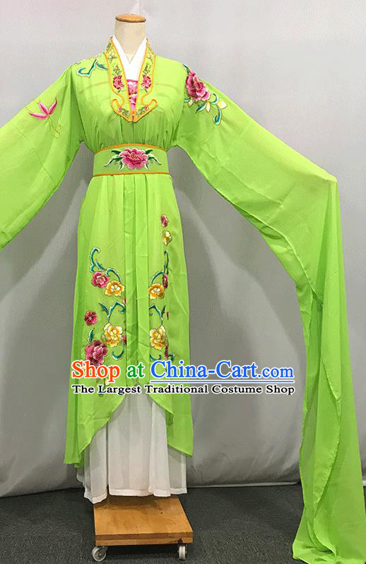 China Traditional Yueju Opera Actress Green Water Sleeve Dress Outfits Peking Opera Hua Tan Clothing Ancient Flower Fairy Garment Costumes