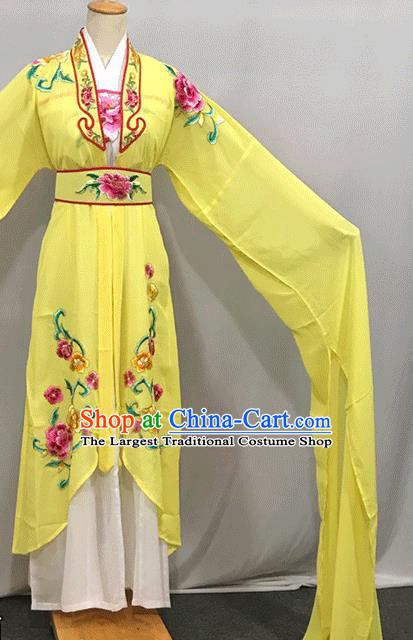 China Traditional Yueju Opera Princess Clothing Peking Opera Hua Tan Yellow Water Sleeve Dress Outfits Ancient Fairy Garment Costumes