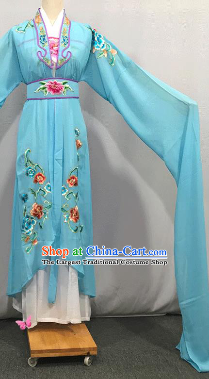 China Peking Opera Fairy Blue Water Sleeve Dress Outfits Ancient Princess Garment Costumes Traditional Shaoxing Opera Female Clothing
