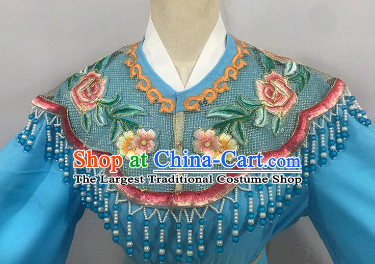 China Ancient Imperial Consort Garment Costumes Traditional Shaoxing Opera Court Woman Clothing Peking Opera Hua Tan Blue Dress Outfits