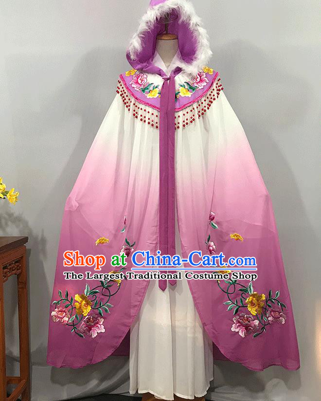 China Ancient Princess Clothing Traditional Shaoxing Opera Actress Mantle Peking Opera Hua Tan Embroidered Lilac Cape