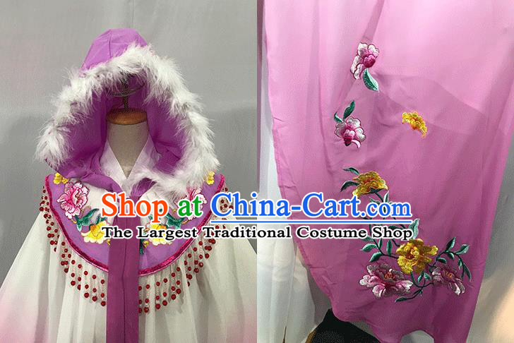 China Ancient Princess Clothing Traditional Shaoxing Opera Actress Mantle Peking Opera Hua Tan Embroidered Lilac Cape