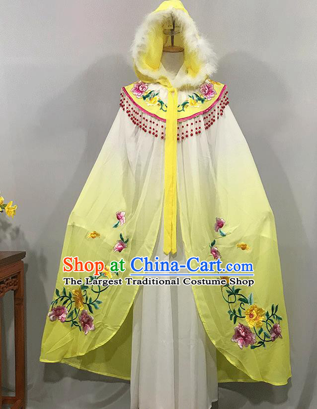 China Peking Opera Diva Embroidered Yellow Cape Ancient Court Lady Clothing Traditional Shaoxing Opera Princess Mantle