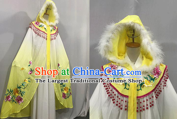 China Peking Opera Diva Embroidered Yellow Cape Ancient Court Lady Clothing Traditional Shaoxing Opera Princess Mantle