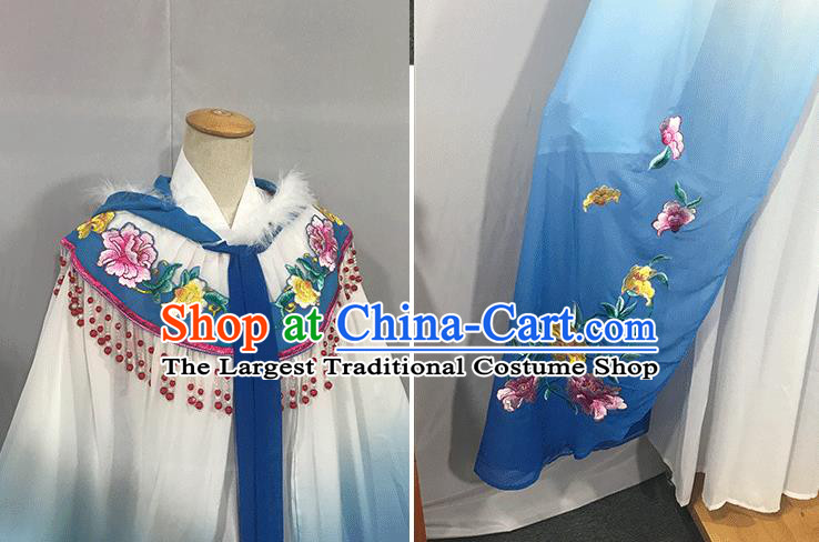 China Ancient Court Lady Clothing Traditional Shaoxing Opera Princess Mantle Peking Opera Diva Embroidered Blue Cape