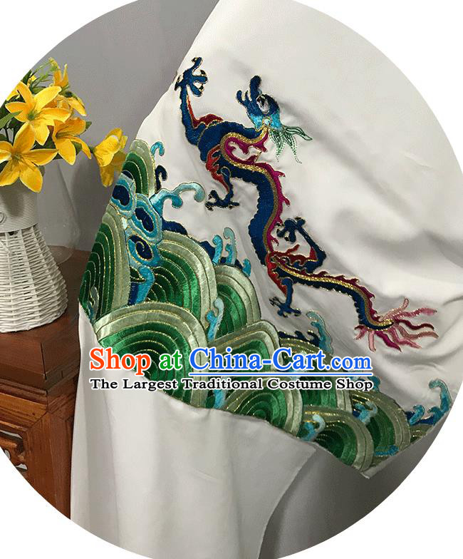 China Beijing Opera Xiaosheng White Embroidered Robe Uniforms Traditional Huangmei Opera Lord Clothing Opera Emperor Garment Costume