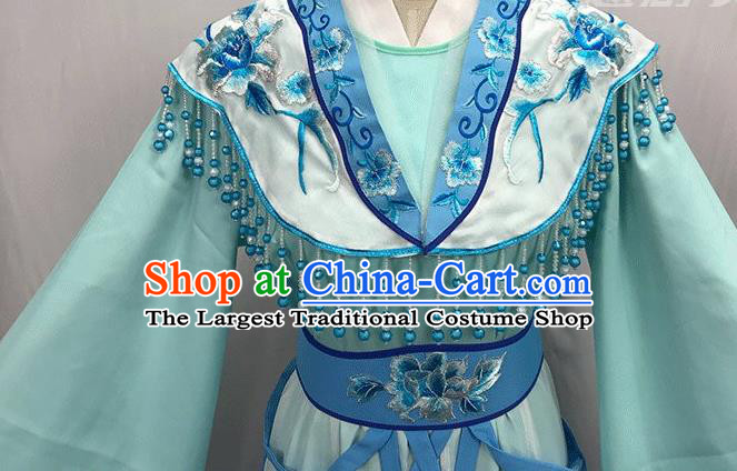 China Traditional Yue Opera Goddess Light Blue Dress Outfits Peking Opera Diva Clothing Ancient Princess Garment Costumes