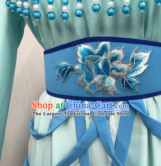 China Traditional Yue Opera Goddess Light Blue Dress Outfits Peking Opera Diva Clothing Ancient Princess Garment Costumes