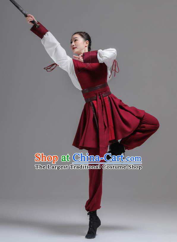 China Kung Fu Dance Fashion Classical Dance Clothing Women Martial Arts Performance Costume Sword Dance Red Uniforms
