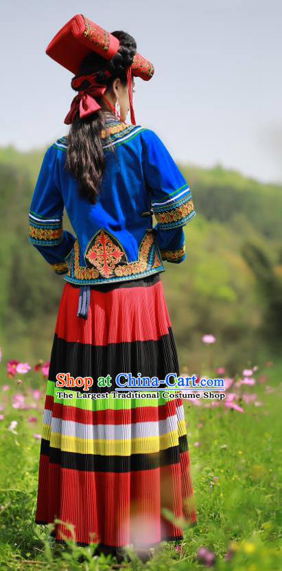 Chinese Ethnic Performance Outfits Yi Nationality Woman Clothing Liangshan Torch Festival Dance Garments Bouyei Minority Folk Dance Dress