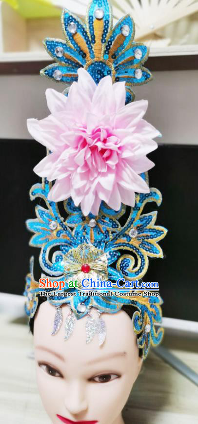 Chinese Woman Group Dance Hair Accessories Stage Performance Headdress Modern Dance Headpiece Opening Dance Pink Peony Hair Crown
