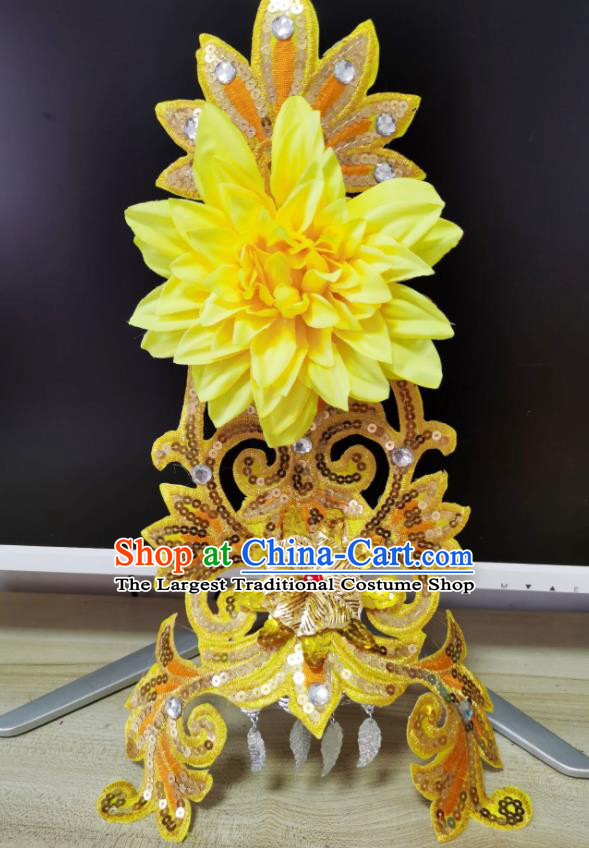 Chinese Opening Dance Yellow Peony Hair Crown Woman Group Dance Hair Accessories Stage Performance Headdress Modern Dance Headpiece