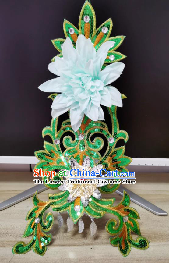 Chinese Modern Dance Headpiece Opening Dance Green Peony Hair Crown Woman Group Dance Hair Accessories Stage Performance Headdress