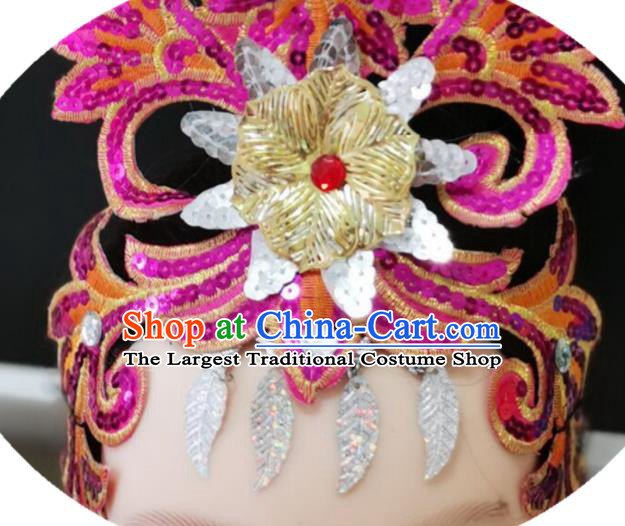 Chinese Stage Performance Pink Peony Headpiece Modern Dance Headwear Opening Dance Hair Crown Woman Group Dance Hair Accessories