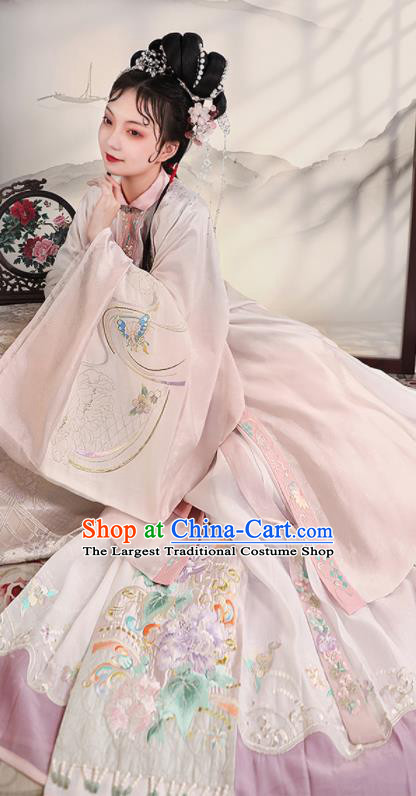 China Ming Dynasty Young Beauty Historical Clothing Ancient Aristocracy Lady Dress Traditional Hanfu Garments
