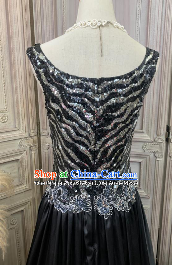 Vintage Annual Meeting Formal Attire Black Sequins Full Dress Ballroom Dance Clothing European Party Garment Costume