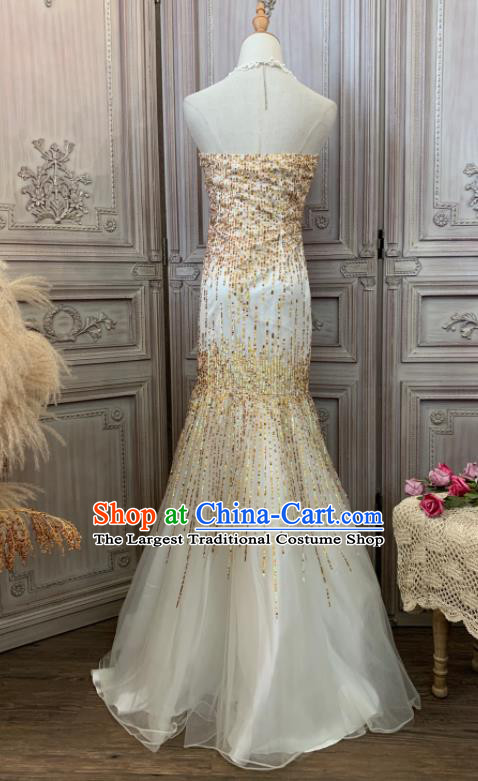 Top European Vintage Garment Costume Annual Meeting Formal Attire Wedding Beige Fishtail Full Dress Ballroom Dance Clothing