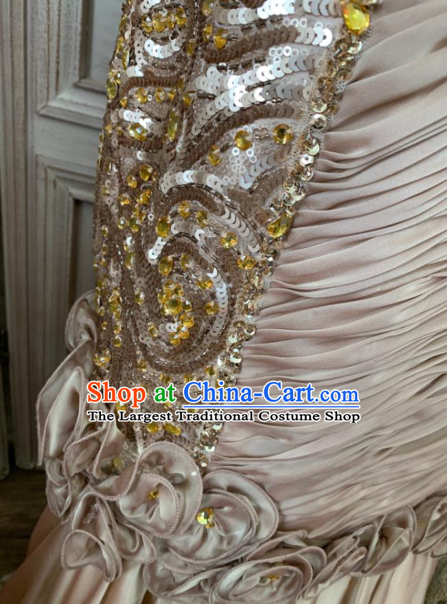 Top Waltz Dance Clothing European Vintage Garment Costume Annual Meeting Formal Attire Wedding Champagne Satin Full Dress
