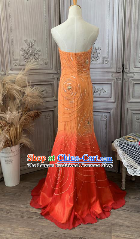 Top Annual Meeting Formal Attire Wedding Orange Full Dress Waltz Dance Clothing European Princess Garment Costume