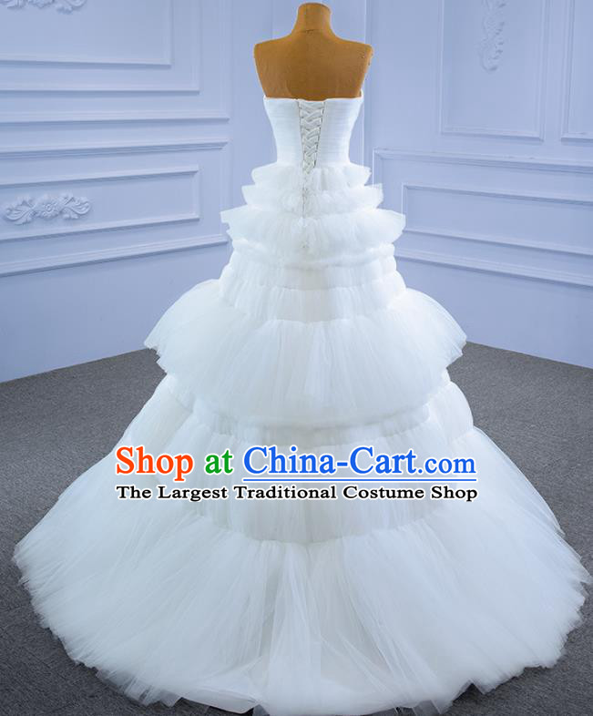 Custom Bridal Gown Wedding Dress Bride White Veil Layered Dress Stage Performance Garment Costume