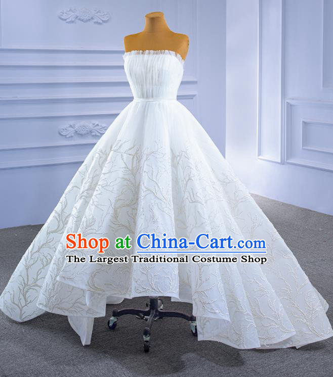 Custom Bride White Cocktail Dress Stage Performance Garment Costume Luxury Bridal Gown Wedding Dress