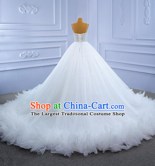 Custom Wedding Dress Formal Garment Bride White Veil Trailing Dress Stage Performance Costume Luxury Bridal Gown