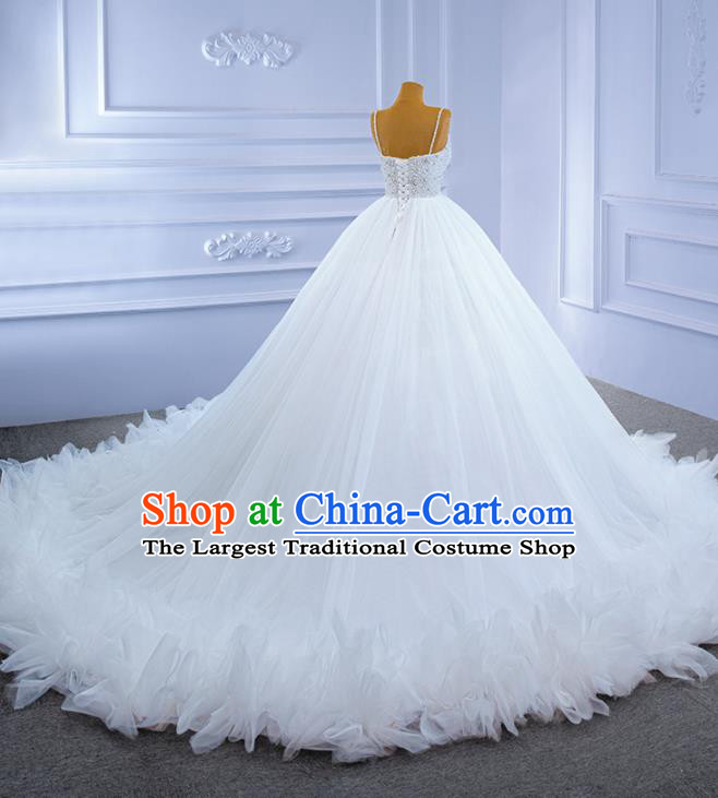 Custom Wedding Dress Formal Garment Bride White Veil Trailing Dress Stage Performance Costume Luxury Bridal Gown