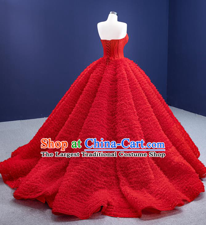 Custom Stage Performance Costume Luxury Bridal Gown Wedding Dress Ceremony Formal Garment Bride Red Veil Trailing Dress
