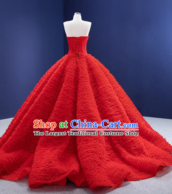 Custom Stage Performance Costume Luxury Bridal Gown Wedding Dress Ceremony Formal Garment Bride Red Veil Trailing Dress