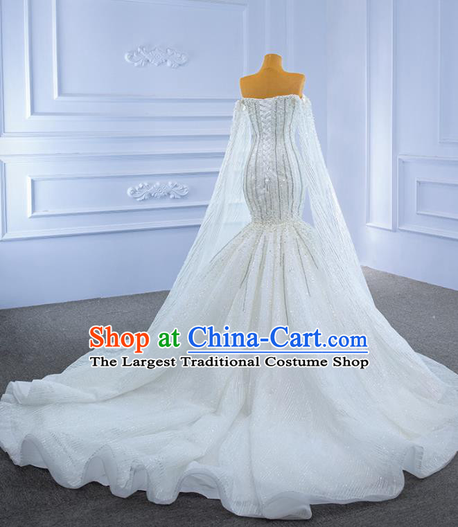Custom Luxury Bridal Gown Embroidery Beads Wedding Dress Ceremony Formal Garment Bride White Trailing Dress Stage Performance Costume