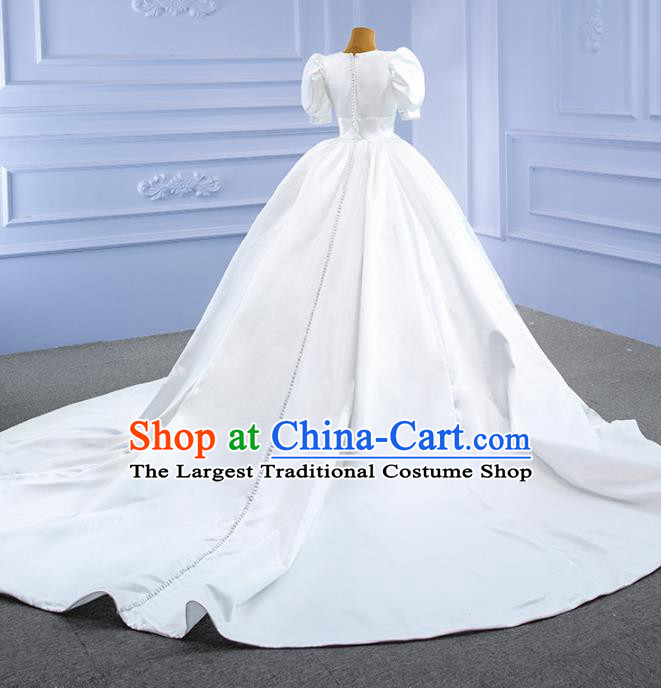 Custom Luxury Bridal Gown Vintage White Satin Wedding Dress Ceremony Formal Garment Bride Long Trailing Dress Stage Show Costume