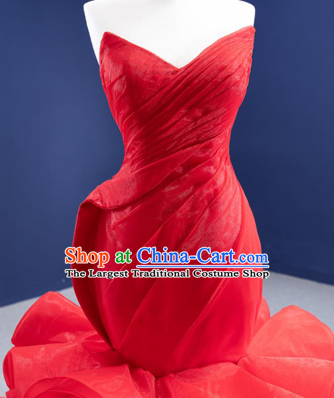 Custom Vintage Red Flowers Trailing Wedding Dress Ceremony Formal Garment Bride Full Dress Stage Show Costume Luxury Bridal Gown