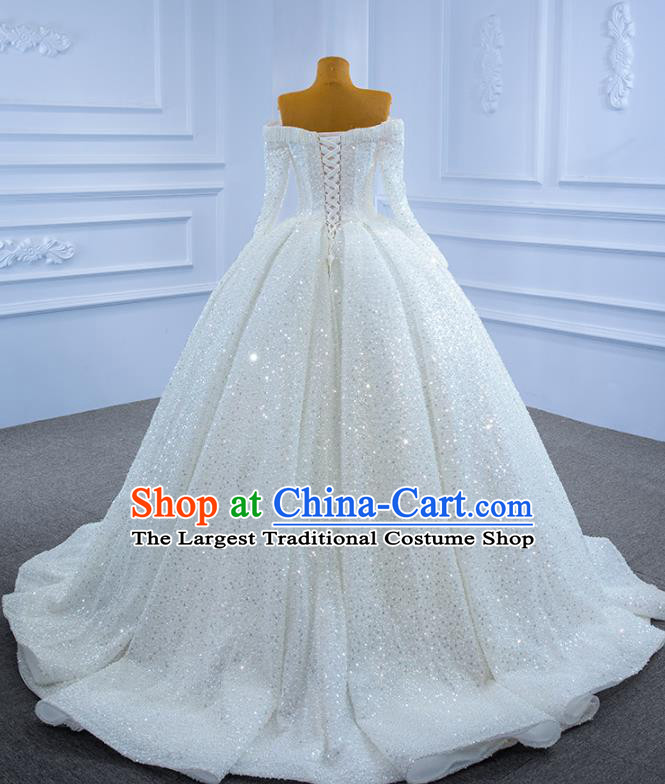 Custom Ceremony Formal Garment Bride Trailing Full Dress Stage Show Costume Compere Clothing Vintage Luxury Embroidery Sequins Wedding Dress